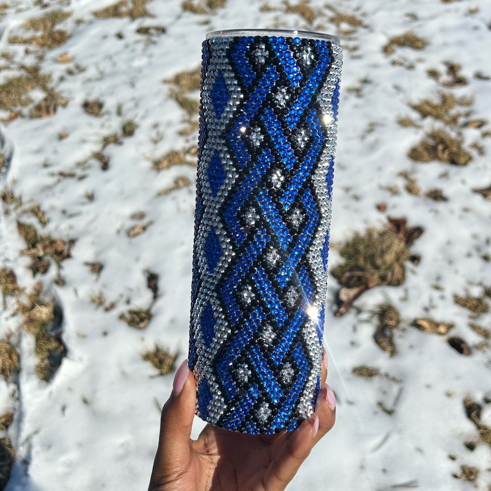 Custom made Royal Blue and Silver Rhinestone Tumbler